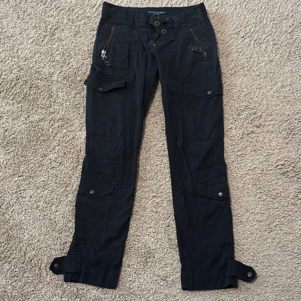 Ralph Lauren Vintage Black Cargo Pants with Zipper Details